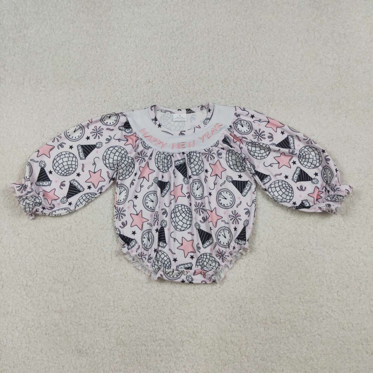 Happy New Year kids long sleeve embroidery romper