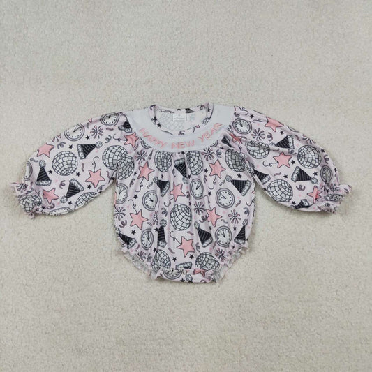 Happy New Year kids long sleeve embroidery romper