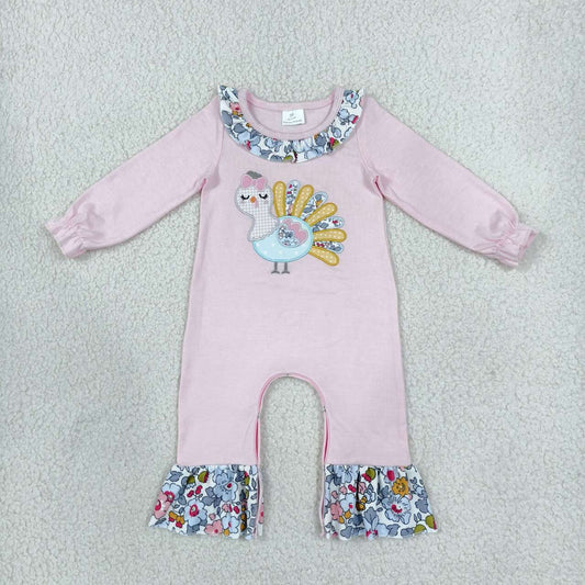 Toddle baby girl Thanksgiving turkey embroidery romper