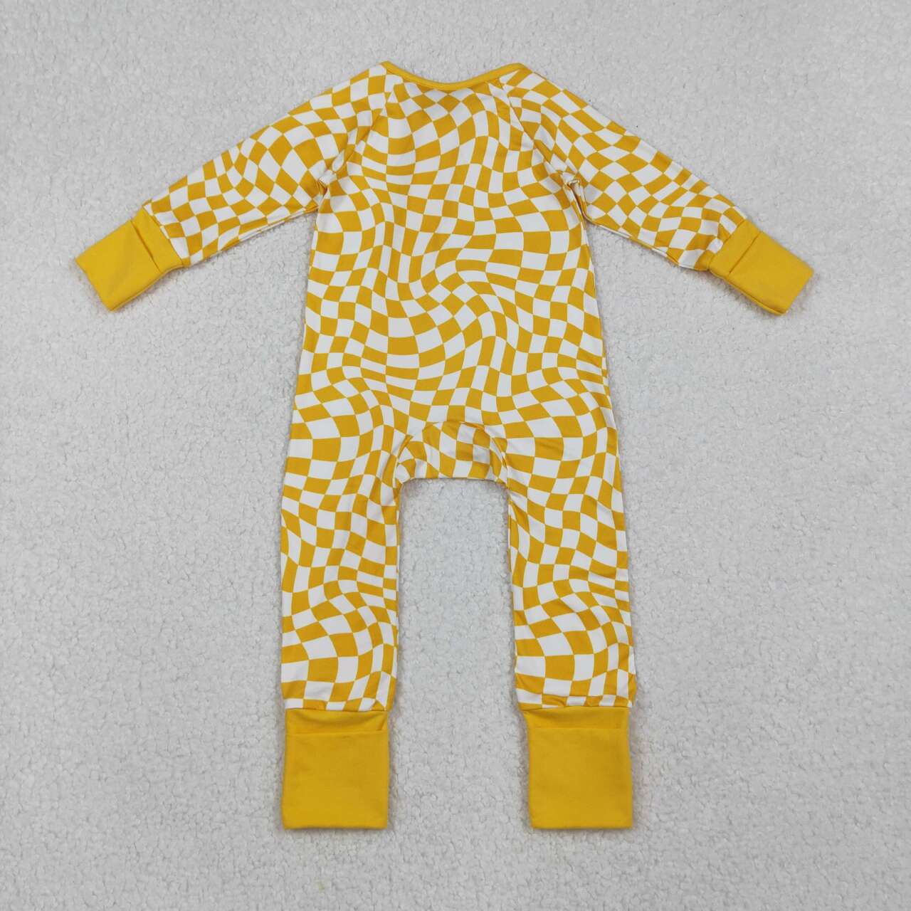 infant baby boy yellow checkered zip romper