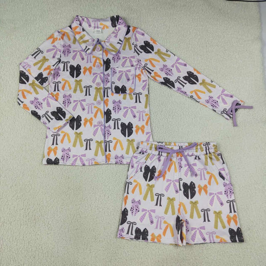 Adult women Halloween bow short sleeve pajama set