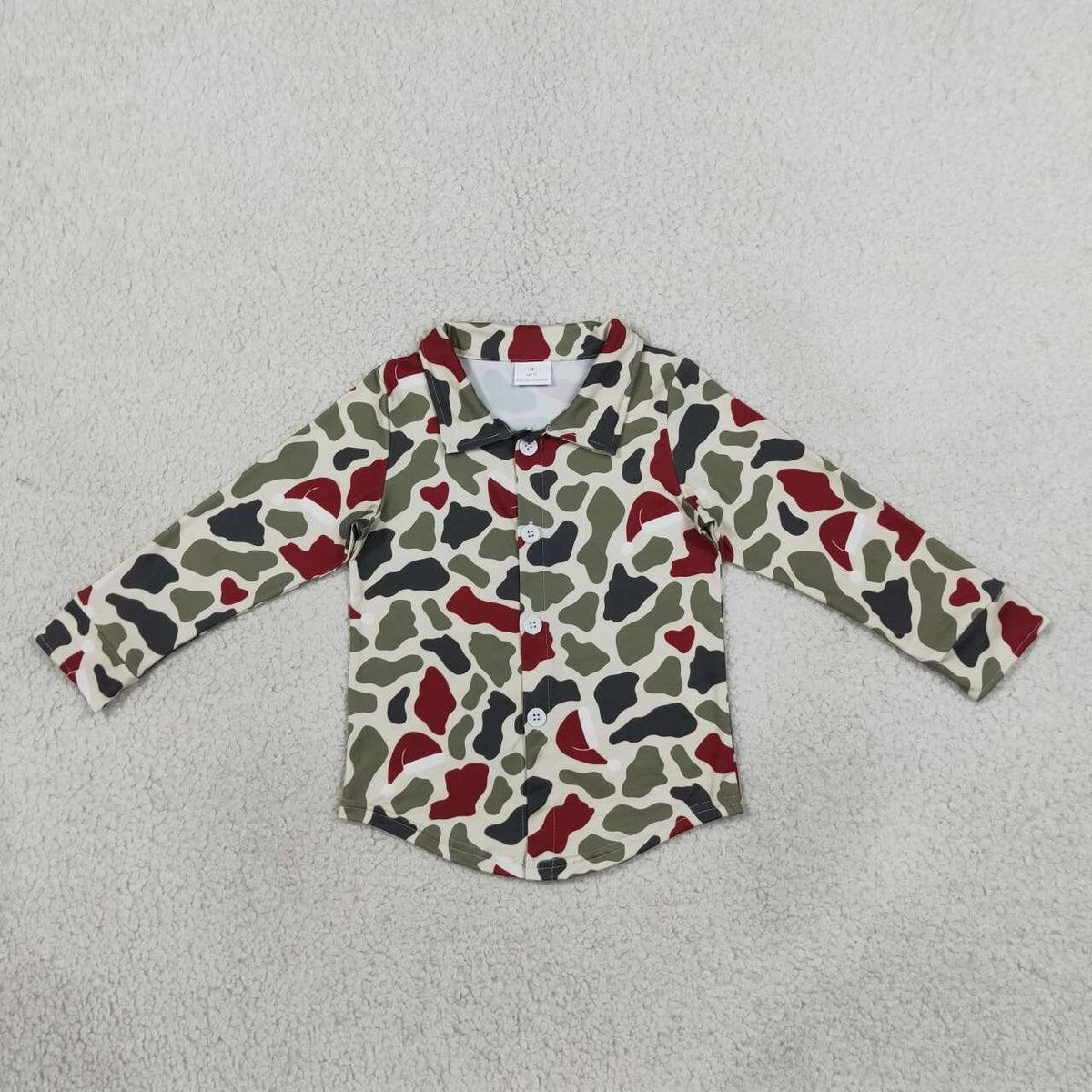 Christmas green red camo print kids boy long sleeve button down t-shirt top preorder