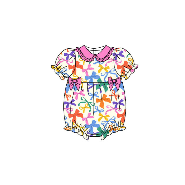 Kids baby colorful bow short sleeve romper
