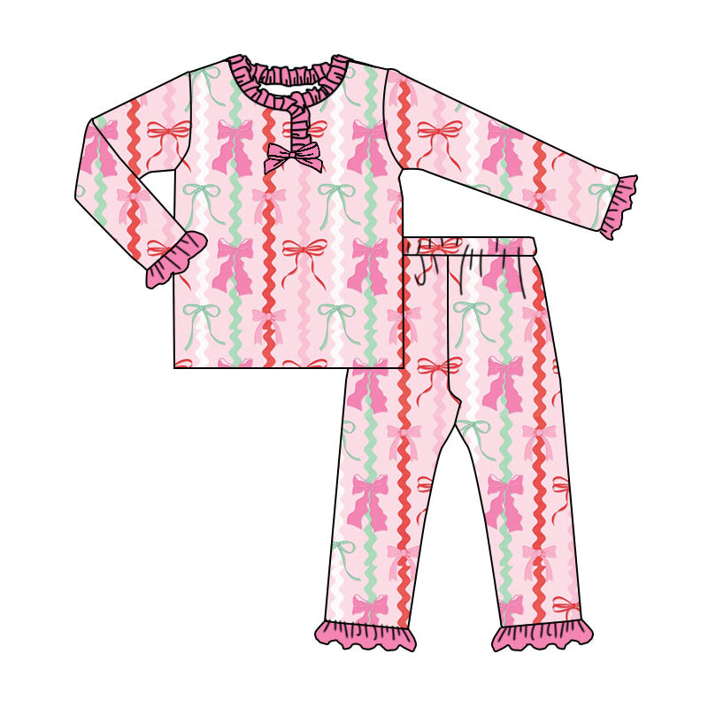 Kids girls colorful bow design long sleeve outfit