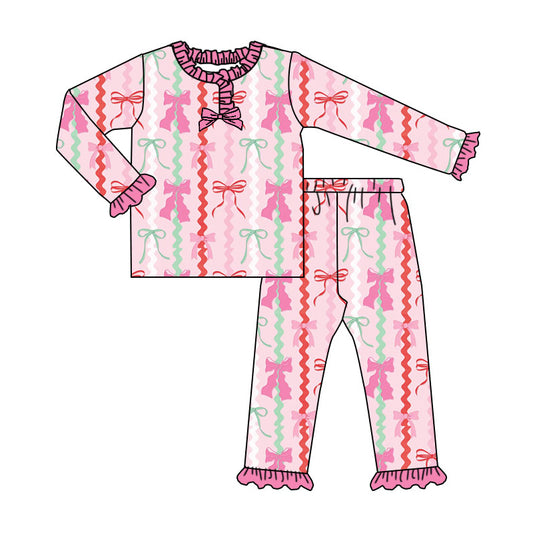 Kids girls colorful bow design long sleeve outfit