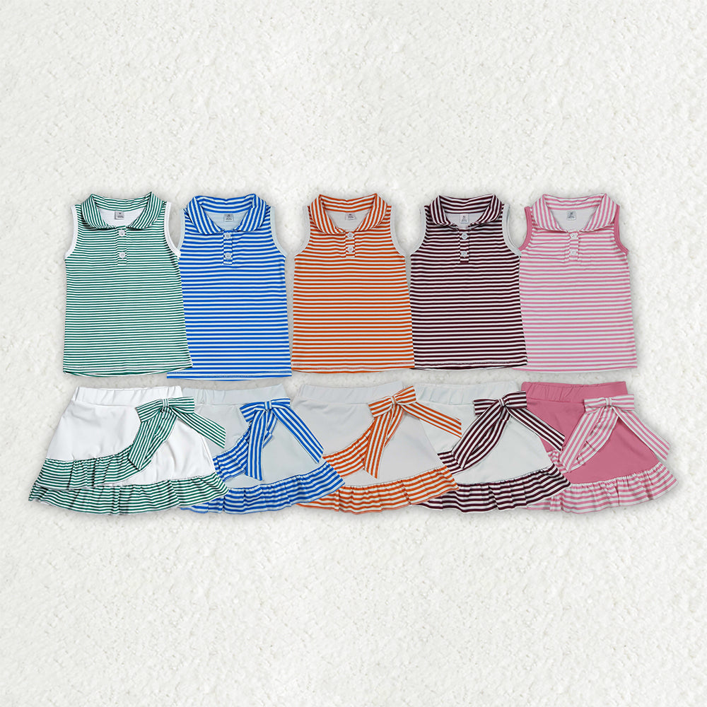 Blue stripes top matching skirt toddle baby girls yoga outfit