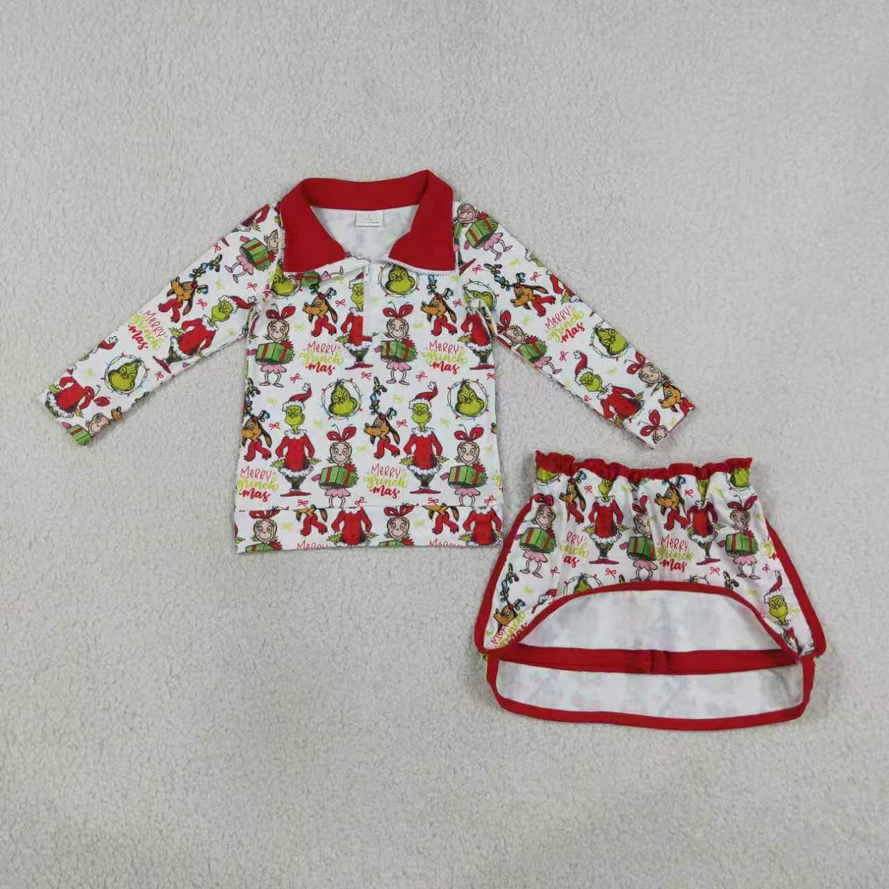 Christmas gingerbread pullover matching skort  girls long sleeve outfit