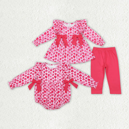 pink heart valentines days matching clothing set