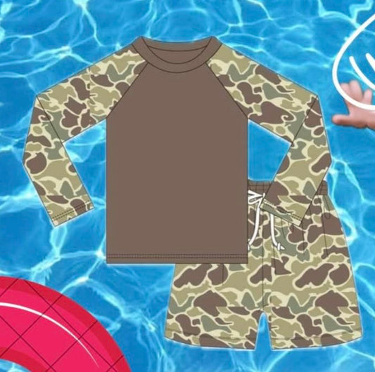 brown camo two pieces baby boy swimsuit deadline may 28th