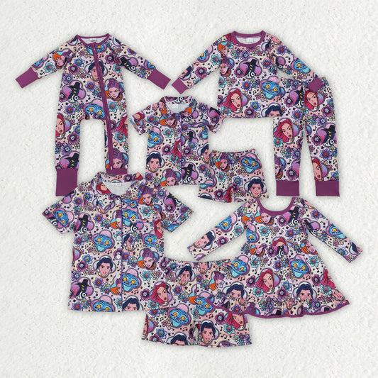 Cartoon floral design kids long sleeve top matching pants girls pajama set