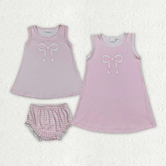 Baby girl pink plaid bow summer dress