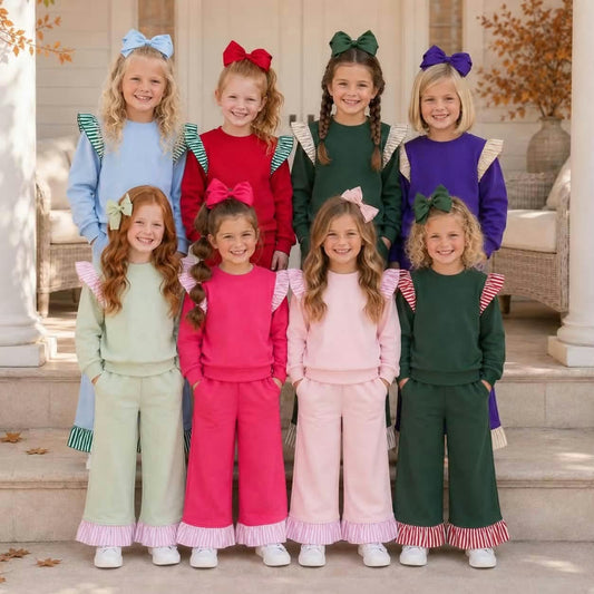 Various color long sleeve top matching pants girls spring fall outfit