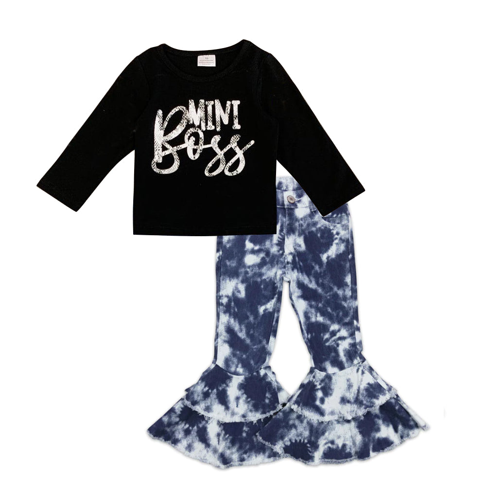 miss boss top ruffle jeans bell  bottoms spring fall outfit