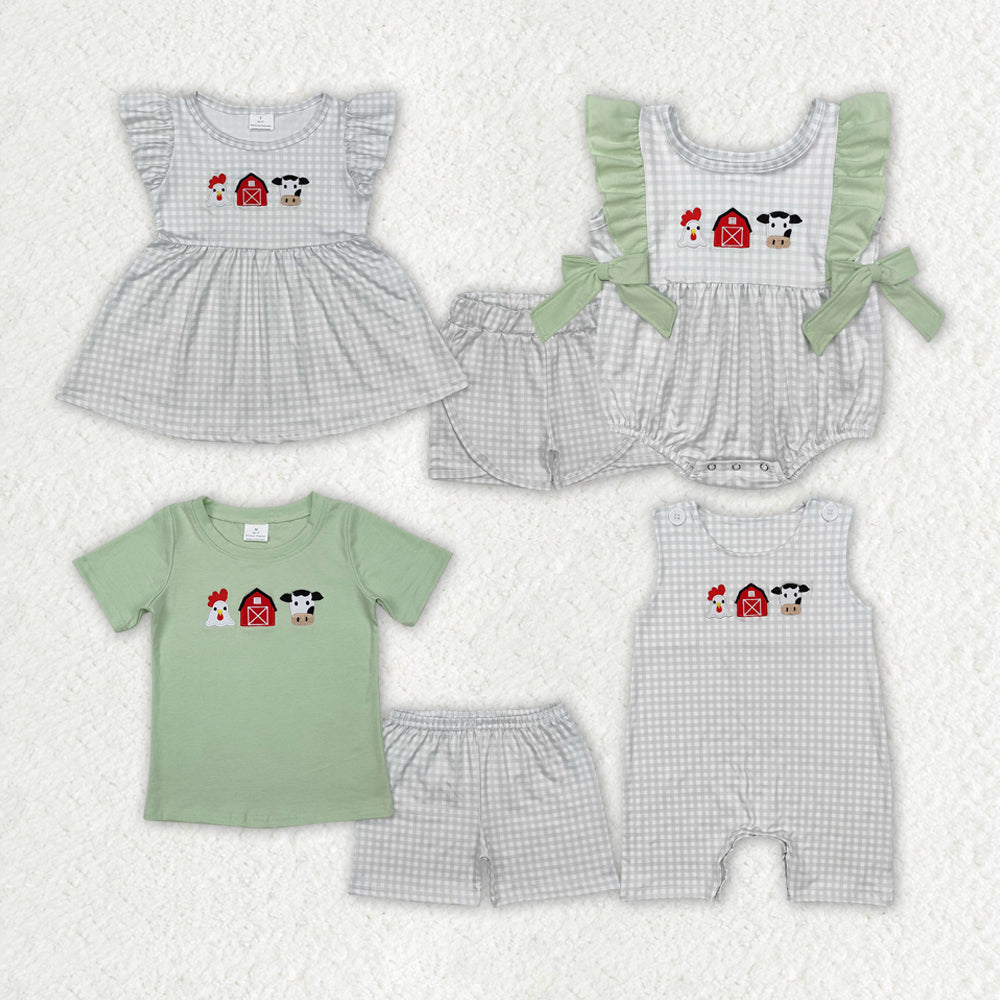 Embroidery Farm animal sister brother matching outfit