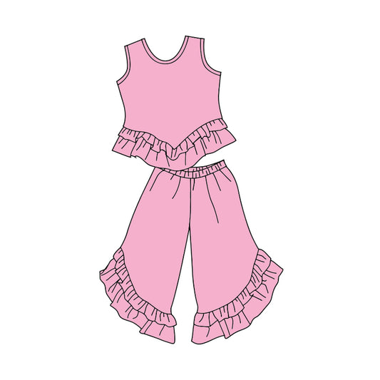 solid cotton pink boutique clothing set