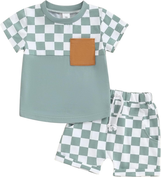 baby boy blue checkered short set