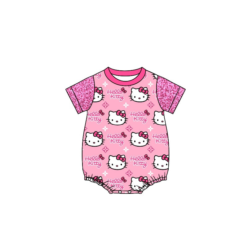 baby girls cartoon cat short sleeve romper