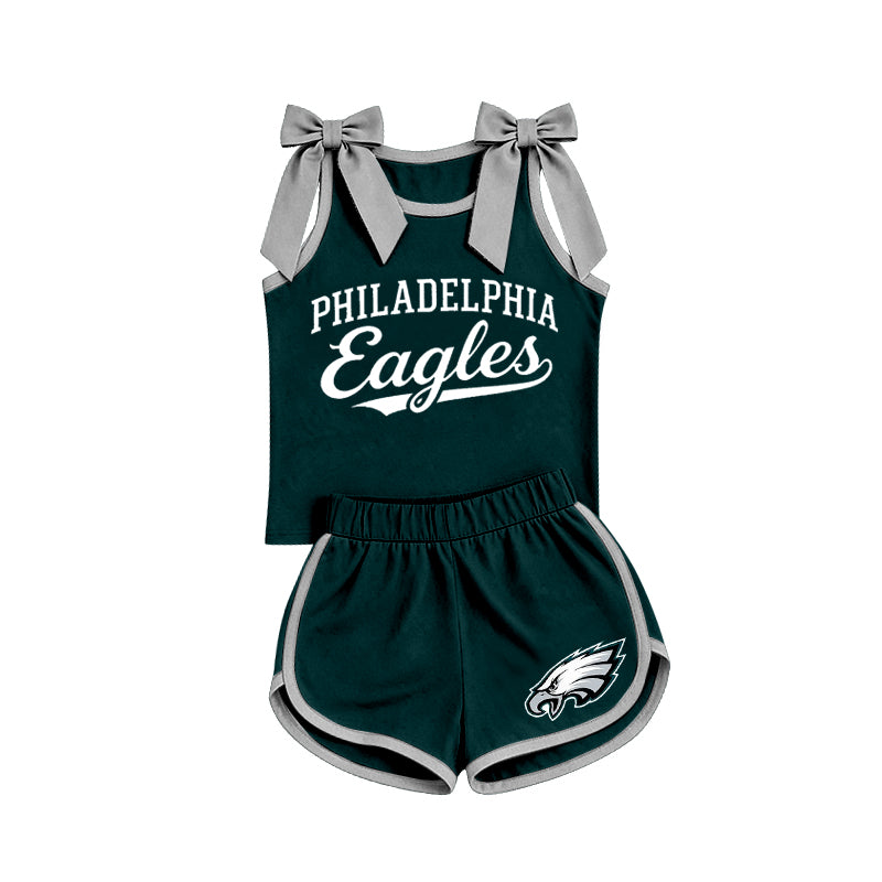 Custom team bow top matching shorts girls summer outfit
