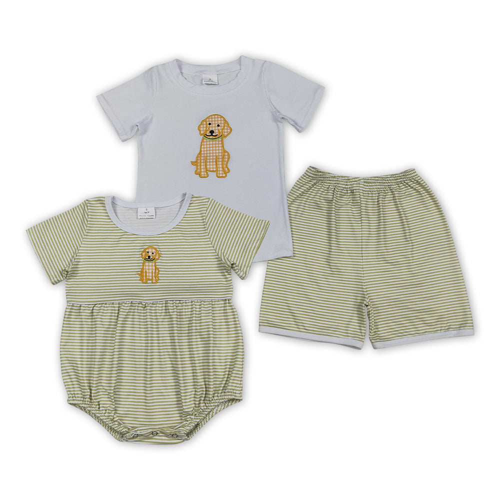Embroidery Hunting dog short sleeve top matching shorts boy summer outfit