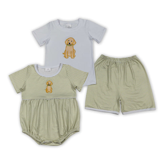 Embroidery Hunting dog short sleeve top matching shorts boy summer outfit