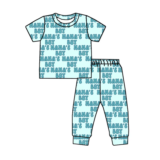 mamas boy letter print wholesale kids short sleeve pajama set