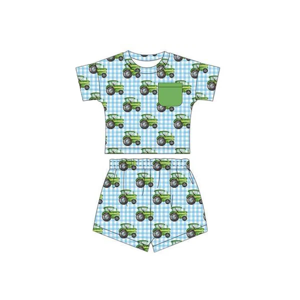 toddle boy short sleeve farm tractor outfit