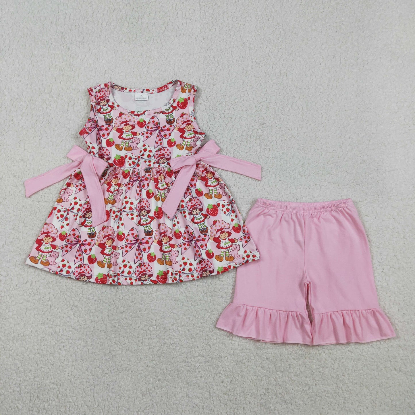 Strawberry top matching shorts girls summer outfit