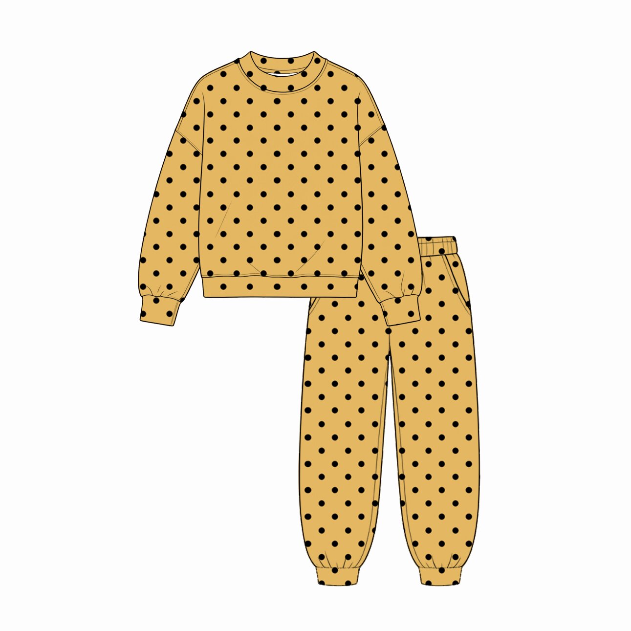 Toddle kids yellow color polka dots design long sleeve outfit