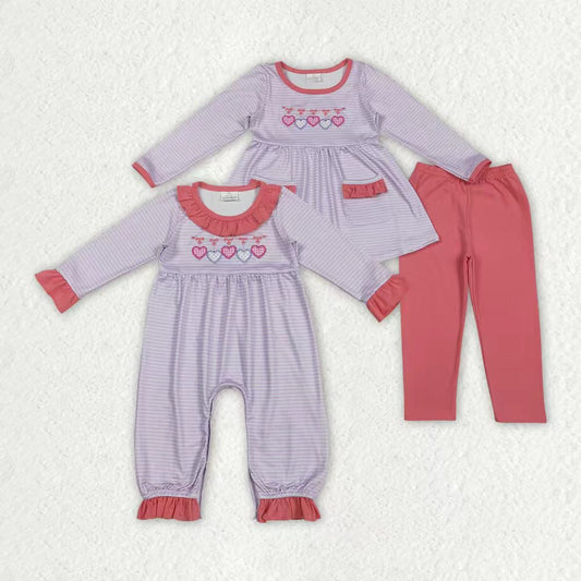 Baby girls embroidery Valentines heart long sleeve outfit