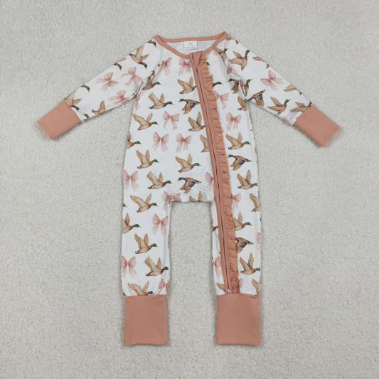 Toddle baby girl duck bow design long sleeve romper