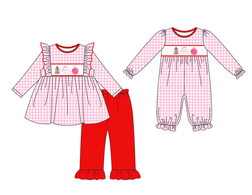 Christmas santa kids long sleeve matching clothes whoesale price