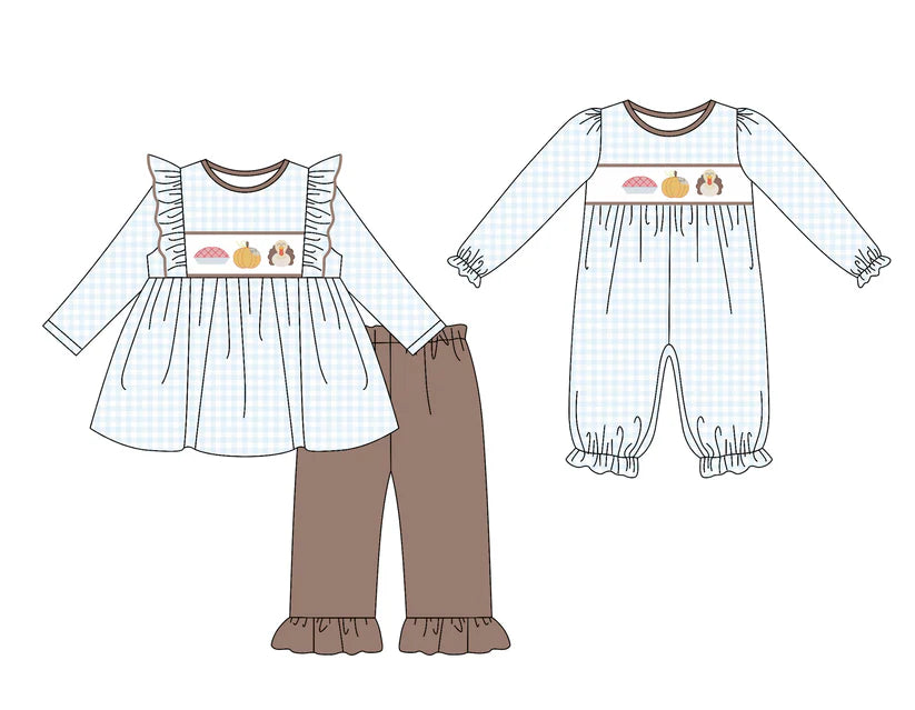 Thanksgiving turkey kids long sleeve matching clothes whoesale price