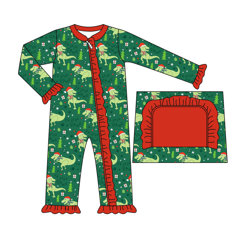 Toddle girls Christmas dinosaur zip bamboo romper