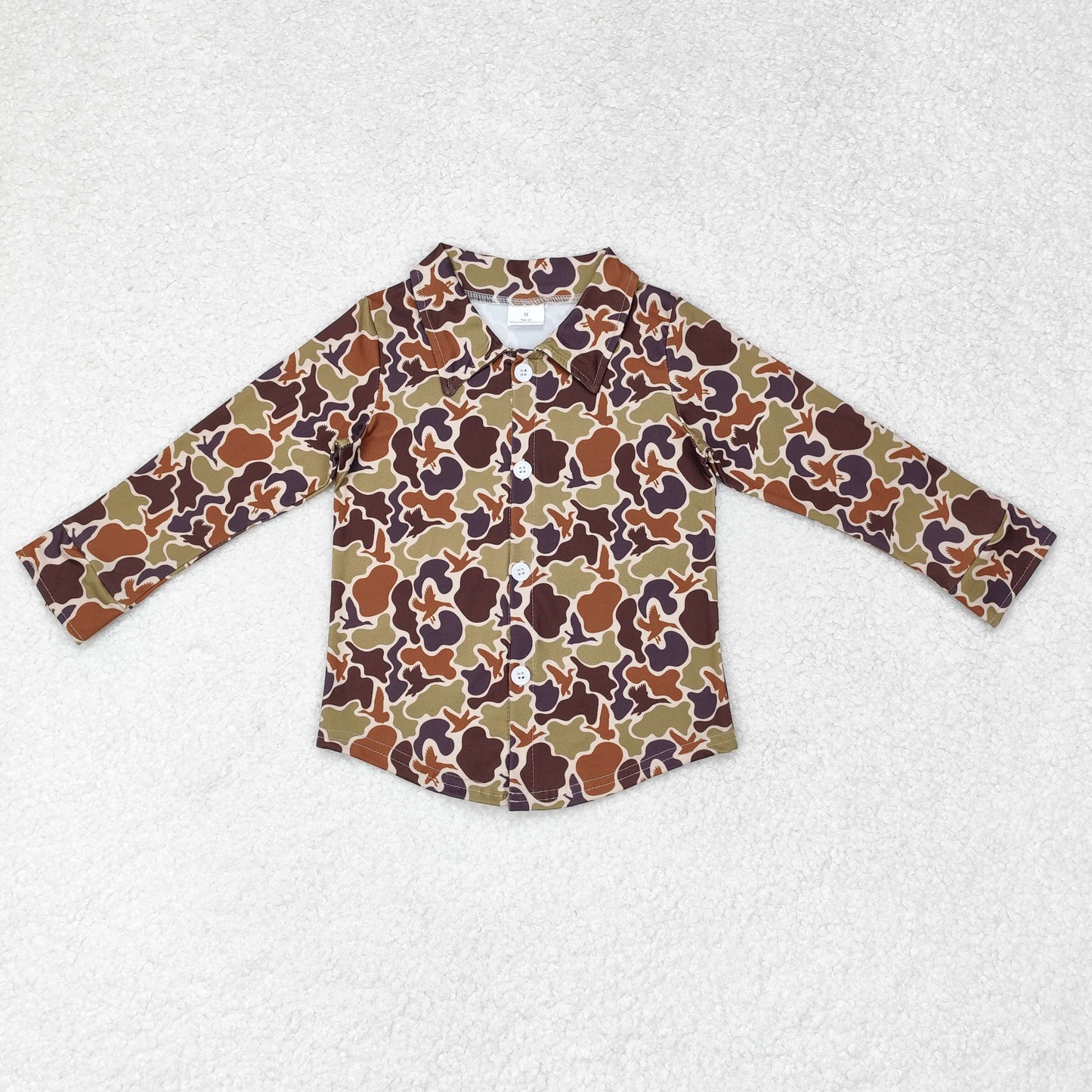 infant baby boy mallard duck camo long sleeve button shirt