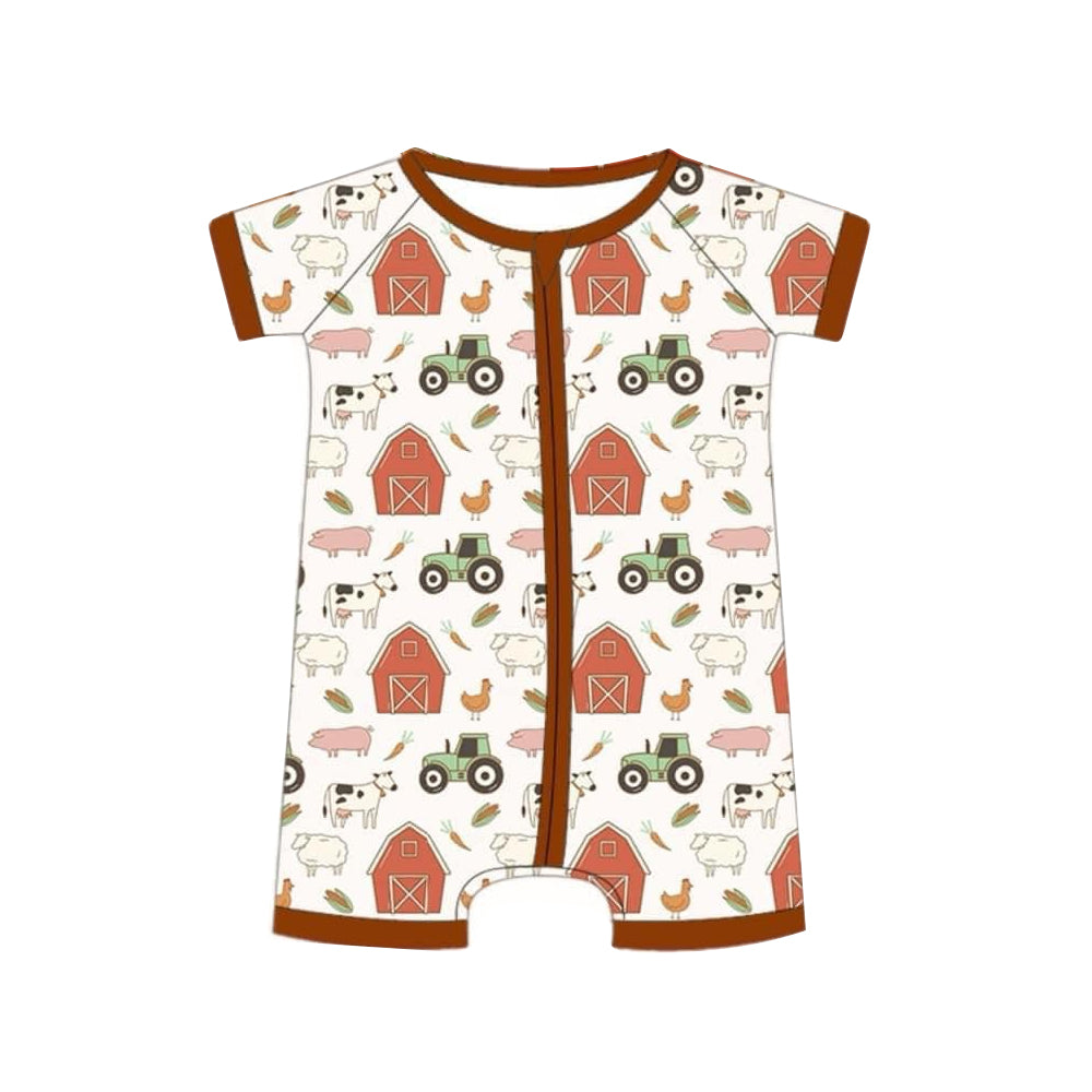 wholesale kids short sleeve  farm animal zip romper