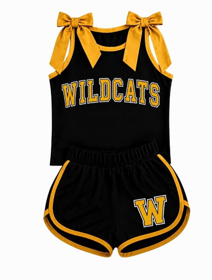 Custom team bow top matching shorts girls summer outfit