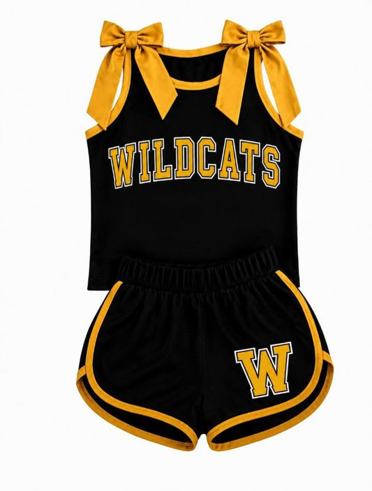 Custom team bow top matching shorts girls summer outfit
