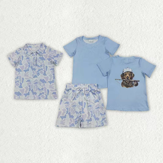 Blue camo top matching shorts boys summer outfit