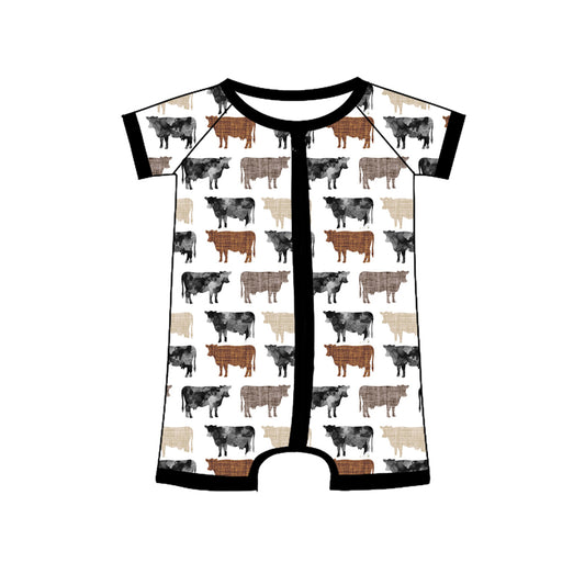 infant baby boy short sleeve farm cow zip romper