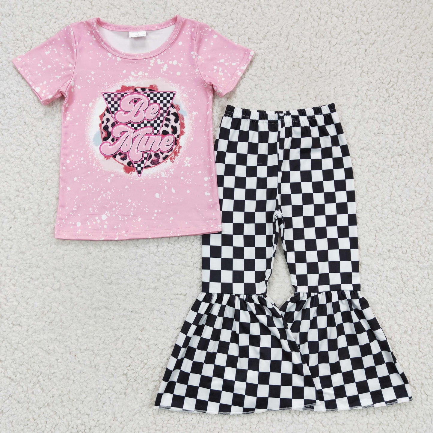 Be mine black checkered baby girls matching clothing set