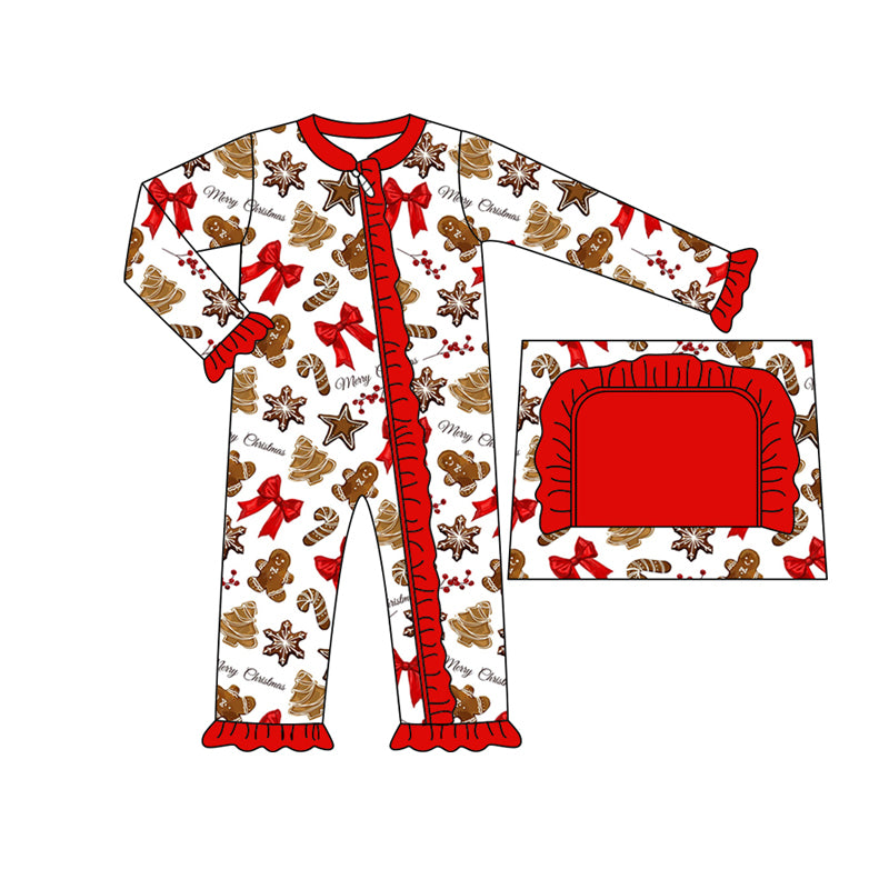 Christmas gingerbread red bow long sleeve romper wholesale price