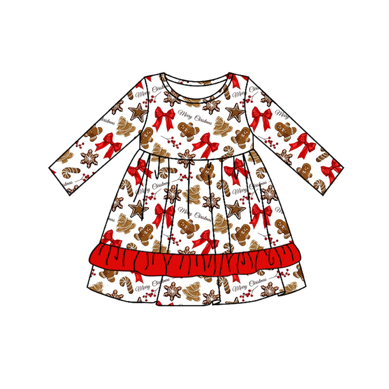 Christmas gingerbread red bow wholesale boutique dress