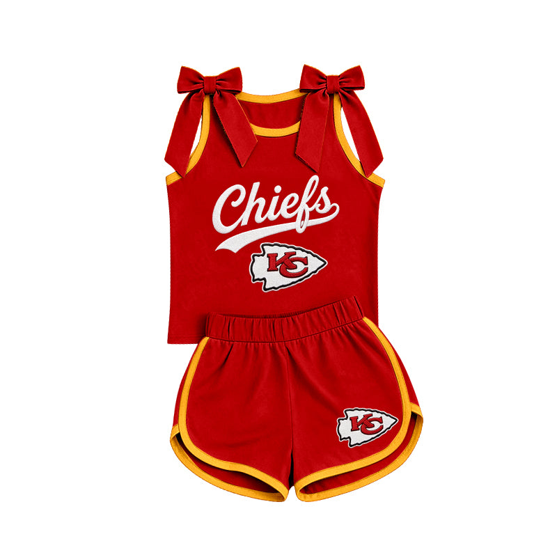 Custom team bow top matching shorts girls summer outfit