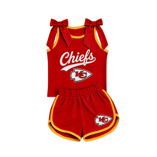 Custom team bow top matching shorts girls summer outfit