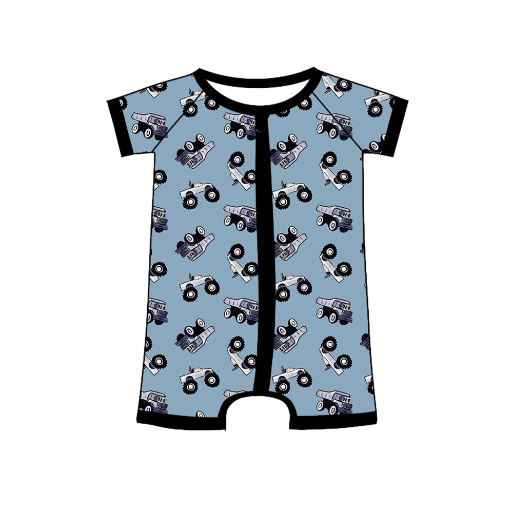 infant baby boy short sleeve tractor zip romper
