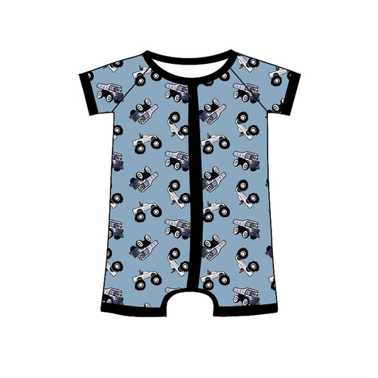 infant baby boy short sleeve tractor zip romper