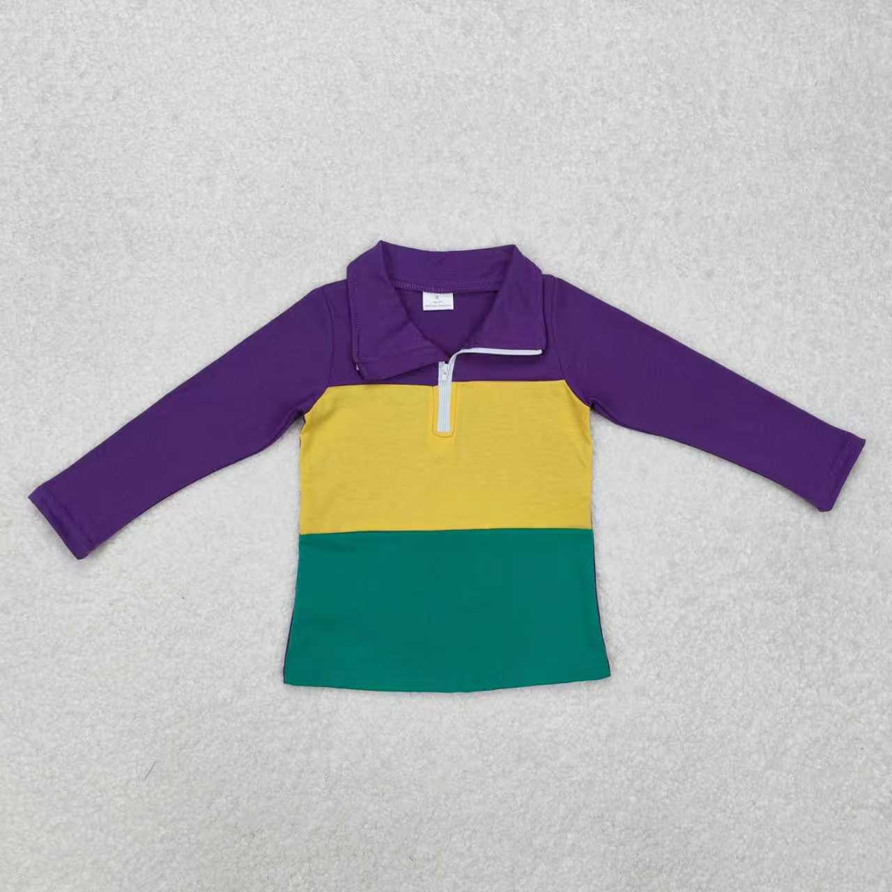 Mardi Gras baby boy long sleeve green yellow purple t-shirt top