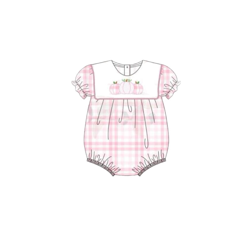 pink plaid three pumpkin romper