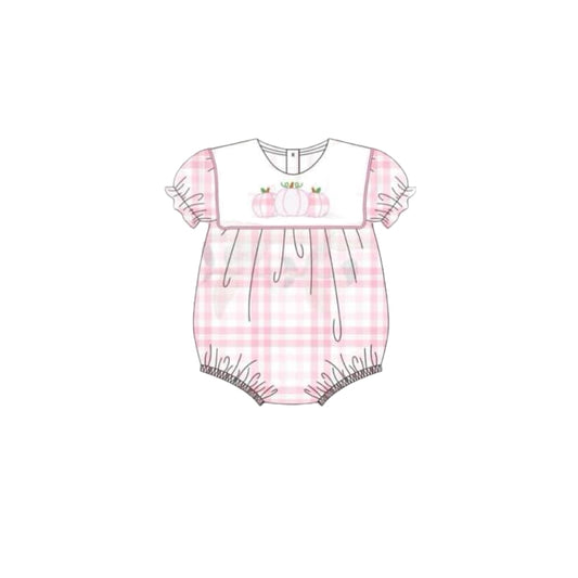 pink plaid three pumpkin romper