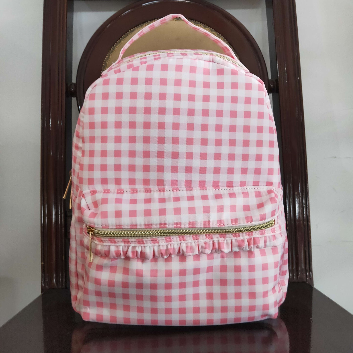 wholesale girls pink checkered backpack matching lunch box